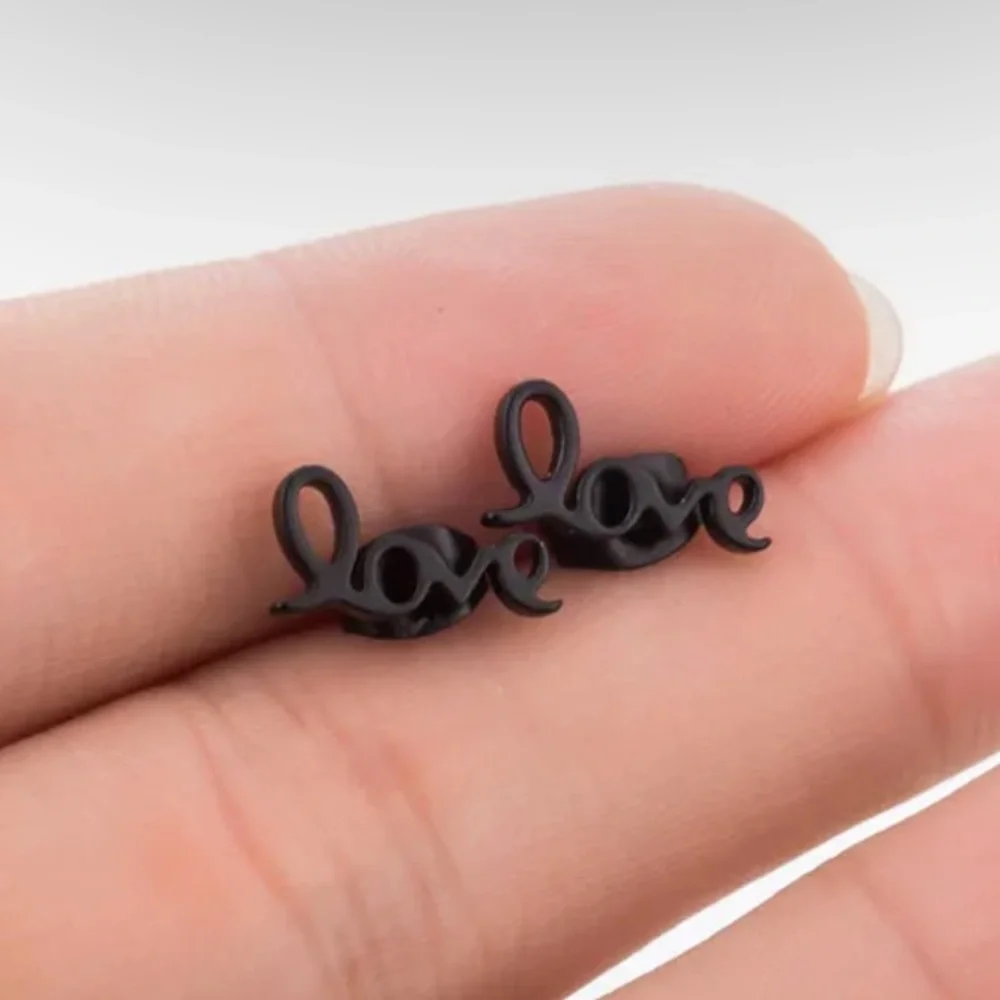 Black Love Cursive Earrings